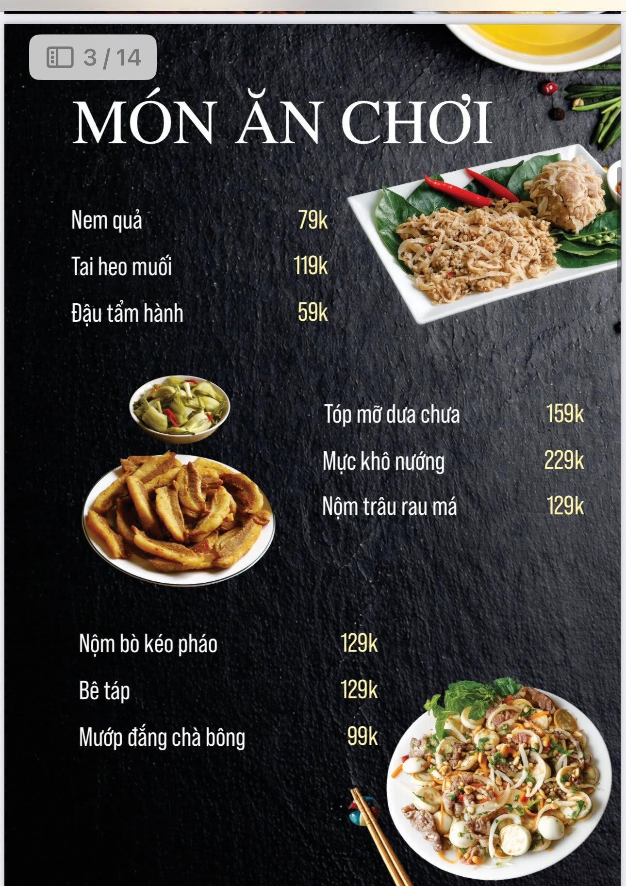 Món ăn chơi menu