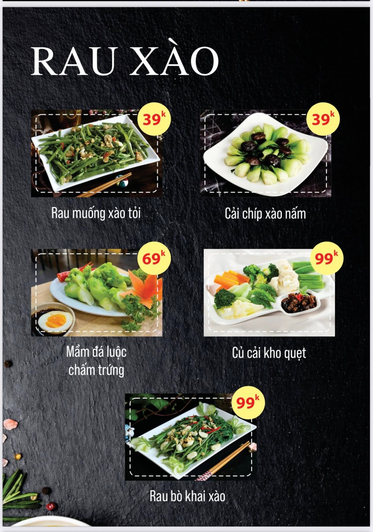 Rau xào menu