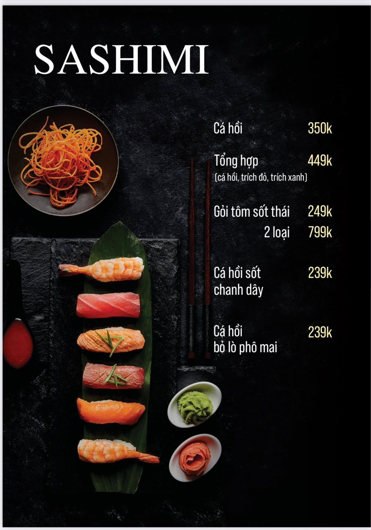 Sashimi menu